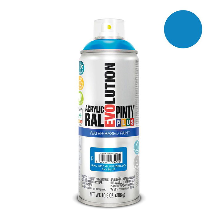 Pinty Plus Pintura Acrílica Spray Ral 5015 Azul Celeste Base Agua 520 cc Pinty Plus Pintura Acrílica Spray Ral 5015 Azul Celeste Base Agua 520 cc