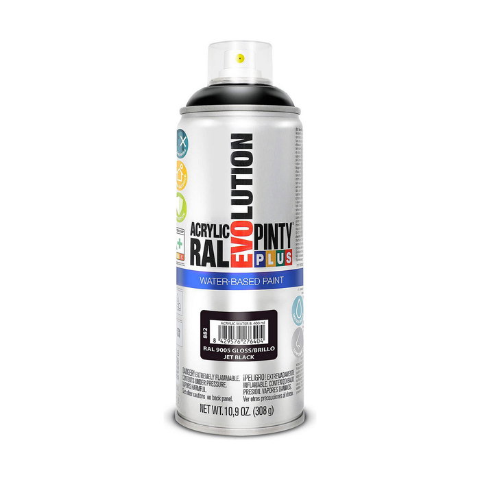 Pinty Plus Pintura acrílica spray Evolution Water-Based 520 cc RAL 9005 Negro intenso