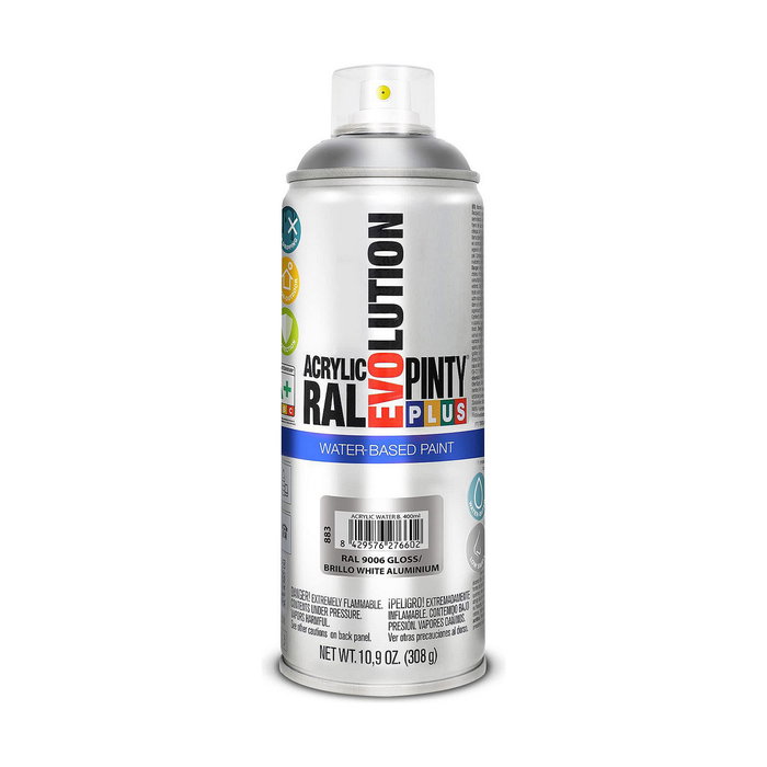 Pinty Plus Pintura acrílica spray evolution water-based 520 cc RAL 9006 aluminio blanco