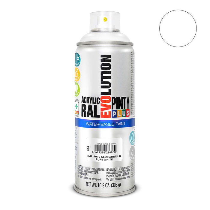 Pinty Plus Pintura acrílica spray base agua RAL 9010 Blanco Puro 520 cc Pinty Plus Pintura acrílica spray base agua RAL 9010 Blanco Puro 520 cc