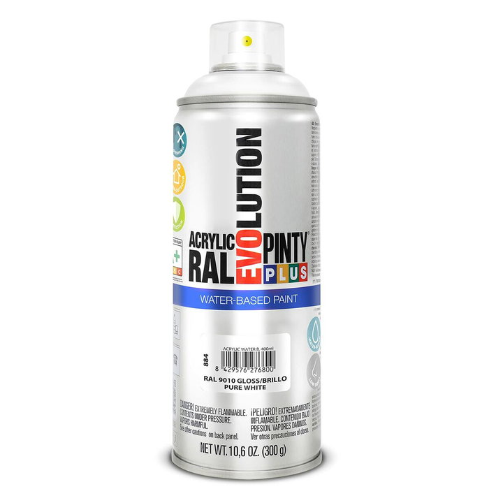 Pinty Plus Pintura acrílica spray evolution water-based 520 cc RAL 9010 blanco puro