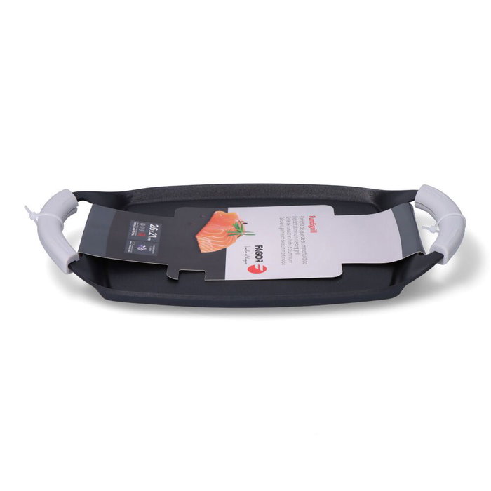 Fagor Fundigrill Plancha / Parrilla de Aluminio 26 x 20 cm con Asas de Silicona Termoaislantes