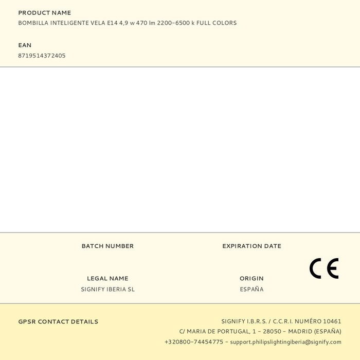 Philips Bombilla Inteligente Vela E14 4,9W 470lm Full Colors Wifi 2200-6500K