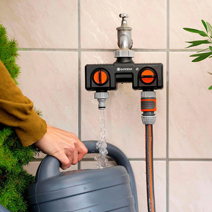 Gardena Distribuidor de 2 Vías con Adaptador ½ pulg - ¾ pulg y 1 pulg, Polipropileno, Protección contra Heladas