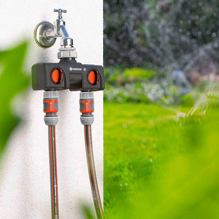 Gardena Distribuidor de 2 Vías con Adaptador ½ pulg - ¾ pulg y 1 pulg, Polipropileno, Protección contra Heladas