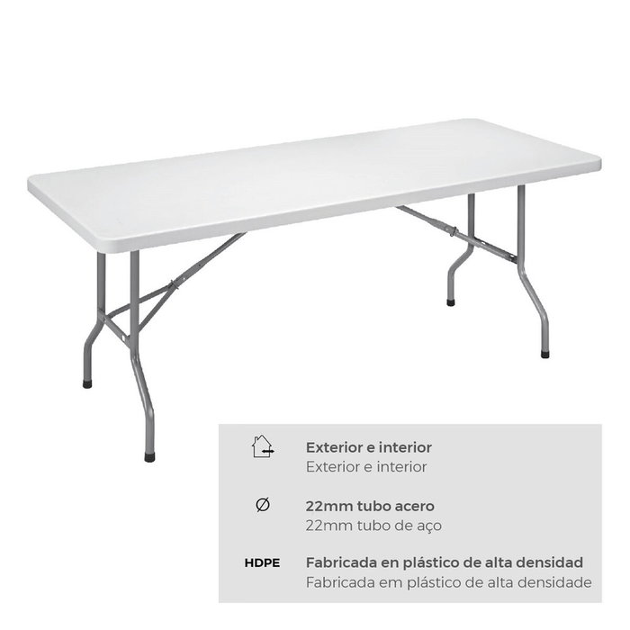 Edm Mesa plegable de 180 x 74 x 74 cm en blanco