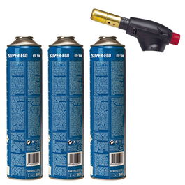 Super Ego Pack Soplete Segofire Piezo con 3 Botellas Multigas 300 (Ref. SEH020300)