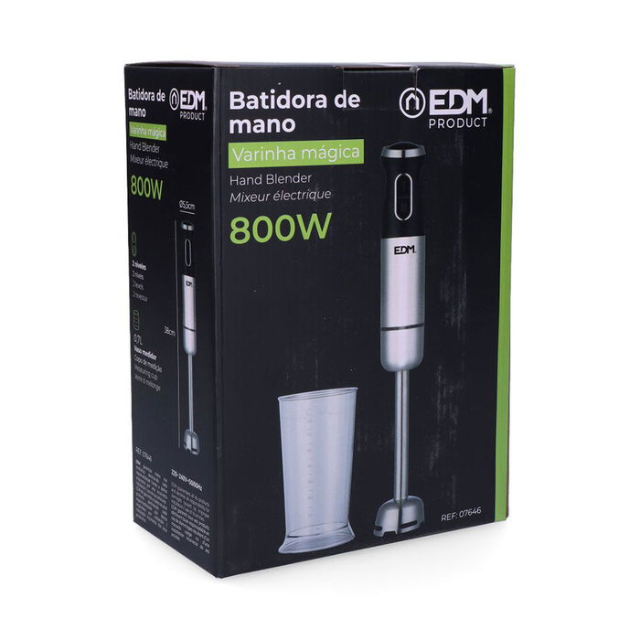 Edm Batidora de Mano 800W Cromado/Negro con Vaso Medidor 700ml