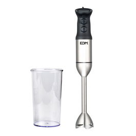 Edm Batidora de Mano 1000W Mango Ergonómico Cuchillas Acero Inoxidable Vaso 600ml Cromado Negro 220-240v