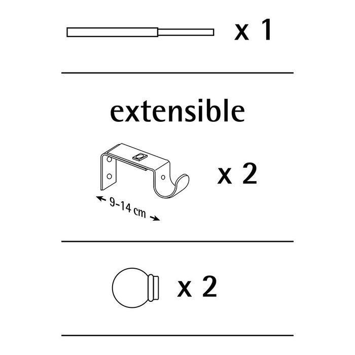 Stor Planet Kit Barra Cortina Anillo Extensible 110-200 cm Plomo Acabado Satinado