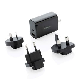 Philips Cargador de Viaje Ultra Rápido USB Tipo C 30W con Adaptadores de Enchufe Internacional Aus, Uk, Eu, Us