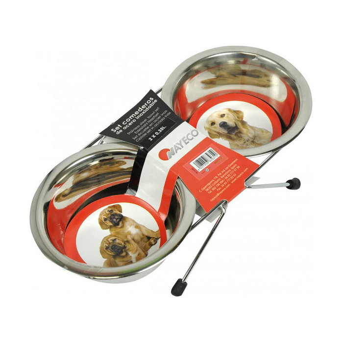 Nayeco Set Comederos Baltic Acero Inoxidable 2x0.35L Decorado con Huellas Nayeco Set Comederos Baltic Acero Inoxidable 2x0.35L Decorado con Huellas