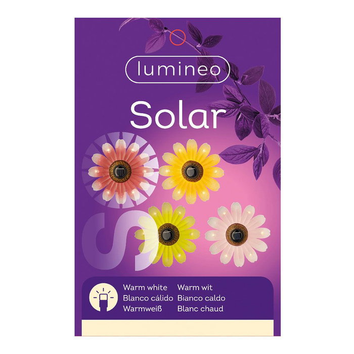 Lumineo Figura Solar Metálica Flor Colores Surtidos Ø14 x 4 cm Luz Cálida 6 Leds 6 Horas Funcionamiento