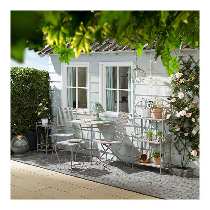 Mesa Bistro Exterior Metálica con Mosaico de Piedra, Color Marrón, 58 x 58 x 72 cm