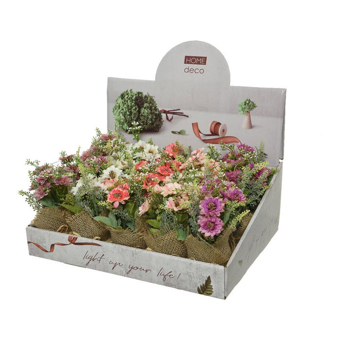 Everlands Maceta Mini de Arpillería con Margaritas/Dalias, Ø7 x 17 cm, Variados