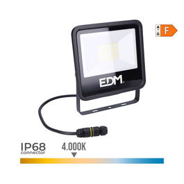 EDM Black Series Foco Proyector LED 50W 4000LM 4000K Luz Día, IP65, Clase F, 25000H, Negro, 19.2 x 2.9 x 17.5 cm