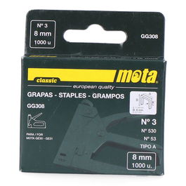 Mota Herramientas Grapas nº 3 8mm GG308 - Caja 1000 Unidades, Espesor 0,7mm Metálico Profesional/Doméstico