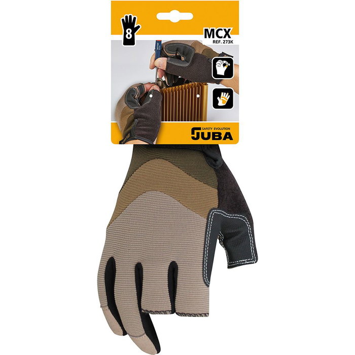 Juba Guantes de Trabajo Táctiles Mecanix T-10, Piel Sintética/Spandex, 3 Dedos Abiertos, Marrón/Negro Juba Guantes de Trabajo Táctiles Mecanix T-10, Piel Sintética/Spandex, 3 Dedos Abiertos, Marrón/Negro