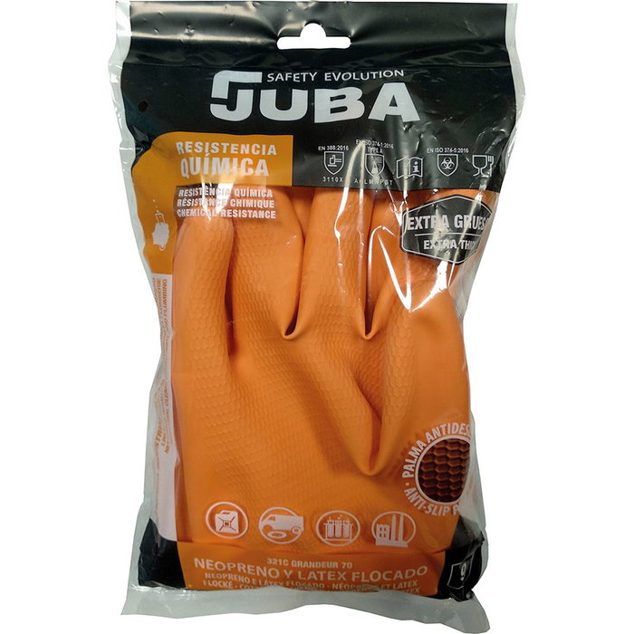 JUBA Guante de trabajo Grandeur 70, látex/neopreno con interior flocado algodón bacteriostático, talla 10 naranja para industria química, cárnica, pesada, construcción y limpieza JUBA Guante de trabajo Grandeur 70, látex/neopreno con interior flocado algodón bacteriostático, talla 10 naranja para industria química, cárnica, pesada, construcción y limpieza