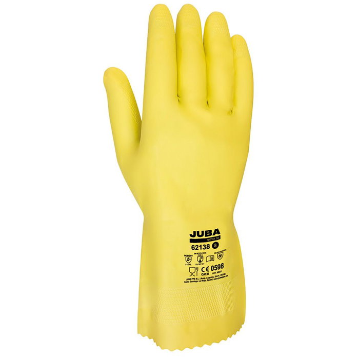 Juba Guante de Látex Flocado con Forro de Algodón, Protección Química (Metanol, Ácidos, NaOH, etc.), Color Amarillo, Talla 9 Juba Guante de Látex Flocado con Forro de Algodón, Protección Química (Metanol, Ácidos, NaOH, etc.), Color Amarillo, Talla 9
