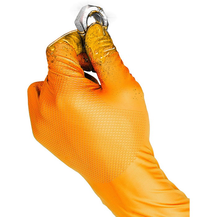 Caja 50 guantes desechables nitrilo naranja sin polvo talla 7 juba