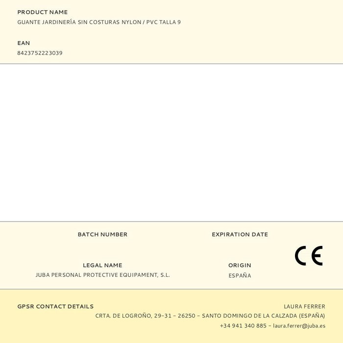 Juba Guante de nailon con palma recubierta de PVC talla 9