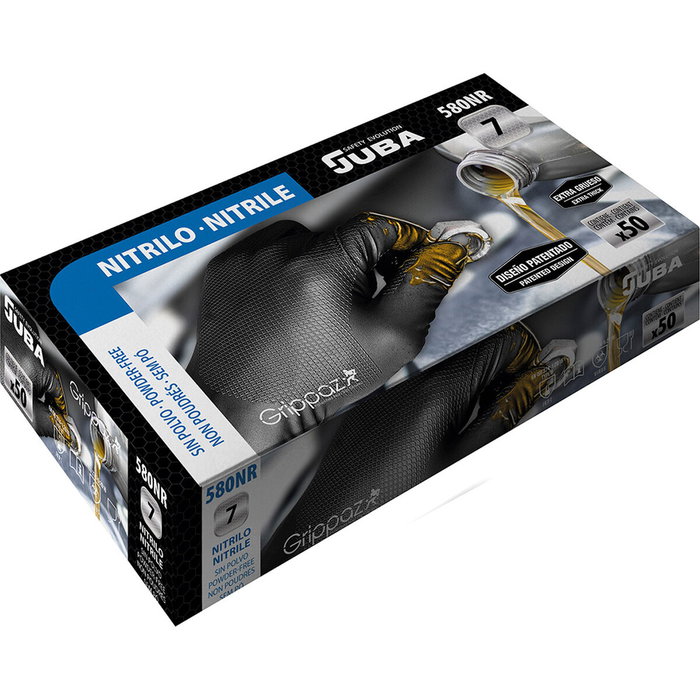 Juba Guante de nitrilo negro sin polvo talla 11, caja de 50 uds