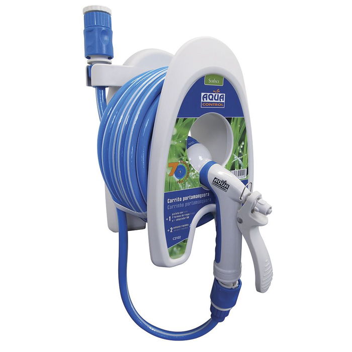 Aqua Control Carrito Portamanguera Especial Terrazas 10 m Incluye Manguera PVC Ø8 mm y Pistola Riego