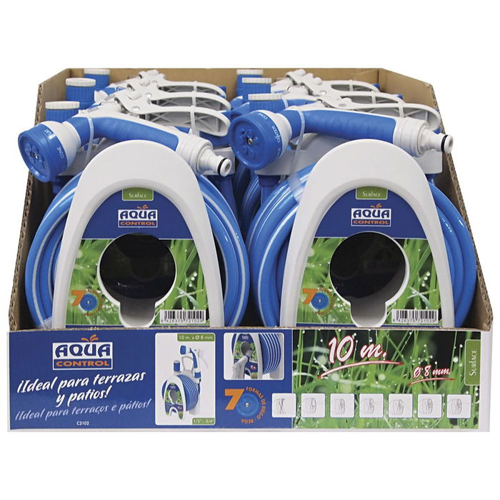Aqua Control Carrito Portamanguera Especial Terrazas 10 m Incluye Manguera PVC Ø8 mm y Pistola Riego