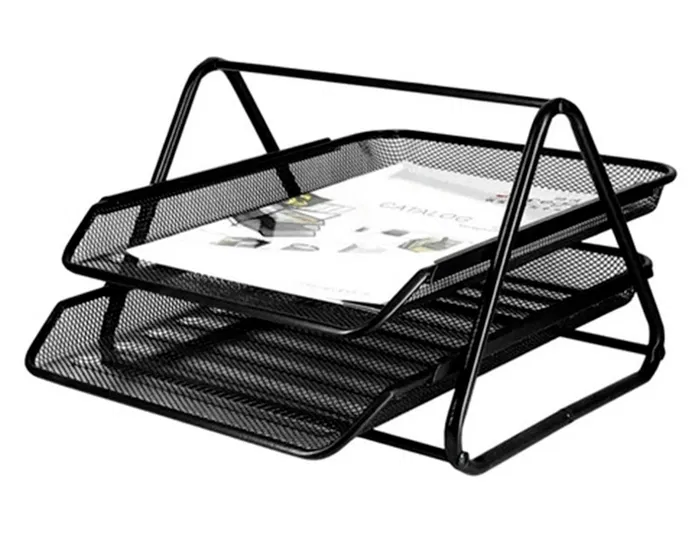 Q-connect Bandeja Sobremesa Metálica Rejilla gxa100 Negra 2 Bandejas Movibles 300x185x350 mm