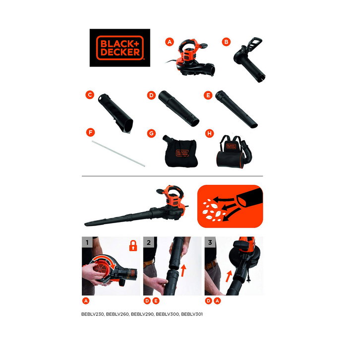 Black+Decker Aspirador Soplador Triturador 2.600 W con Cable BEBL260-QS