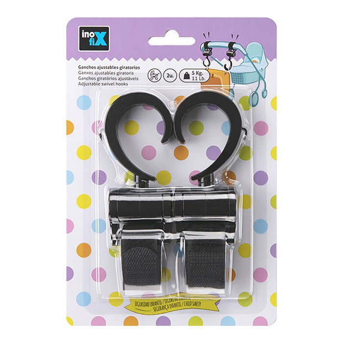 Inofix Gancho Giratorio para Cochecito de Bebé, Negro, 44 x 51 x 146 mm, 2 uds, Blister Inofix Gancho Giratorio para Cochecito de Bebé, Negro, 44 x 51 x 146 mm, 2 uds, Blister