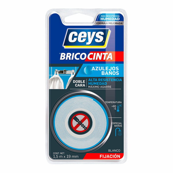Ceys Cinta doble cara blanca especial para azulejos y baños 19 mm x 1,5 m Ceys Cinta doble cara blanca especial para azulejos y baños 19 mm x 1,5 m