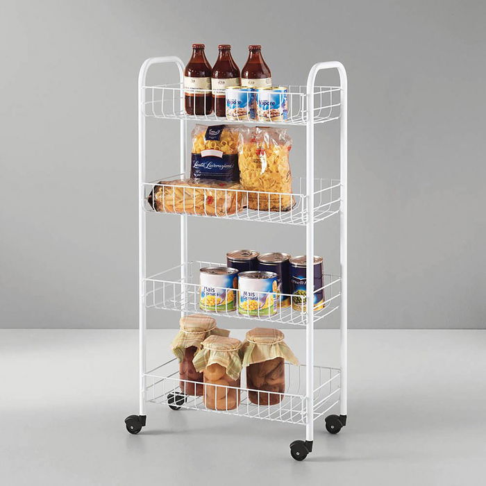 Metaltex Carrito Multiusos con 4 Cestos y 4 Ruedas Blanco, Medidas 41 x 23 x 84 cm