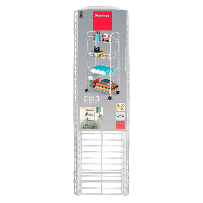 Metaltex Carrito Multiusos con 4 Cestos y 4 Ruedas Blanco, Medidas 41 x 23 x 84 cm