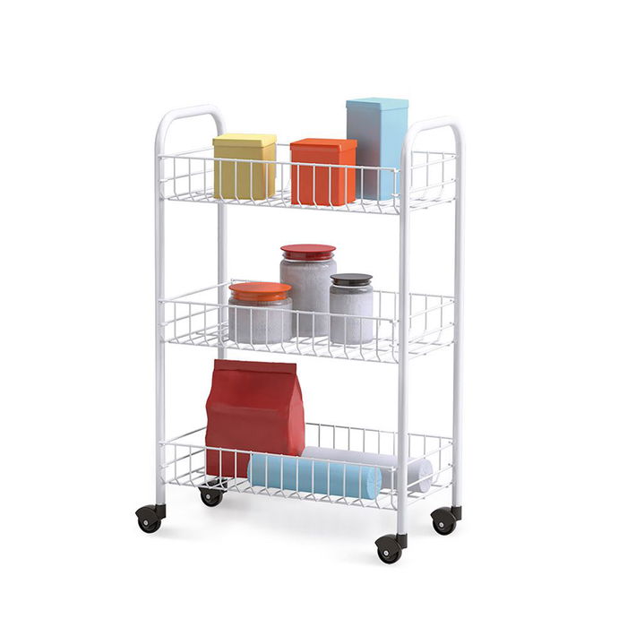 Metaltex Carrito Multiusos con 3 Cestos y 4 Ruedas, Blanco, 41 x 23 x 63 cm, Carro de Organización