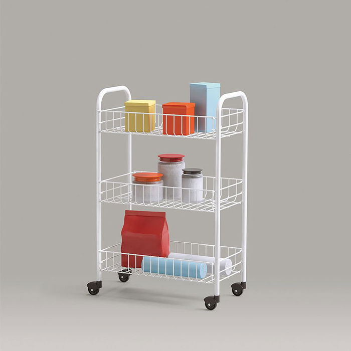 Metaltex Carrito Multiusos con 3 Cestos y 4 Ruedas, Blanco, 41 x 23 x 63 cm, Carro de Organización