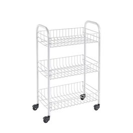 Metaltex Carrito Multiusos con 3 Cestos y 4 Ruedas, Blanco, 41 x 23 x 63 cm, Carro de Organización