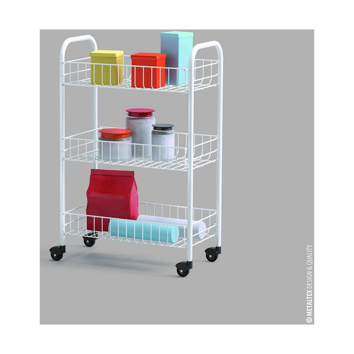 Metaltex Carrito multiuso con 3 cestos, blanco