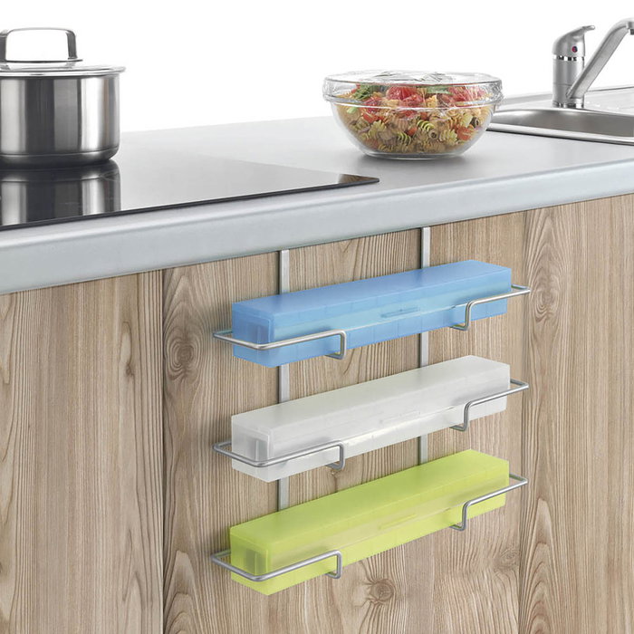 Metaltex Soporte triple de puerta Galileo para film y aluminio, 36x9x30 cm, para armarios, sin taladros