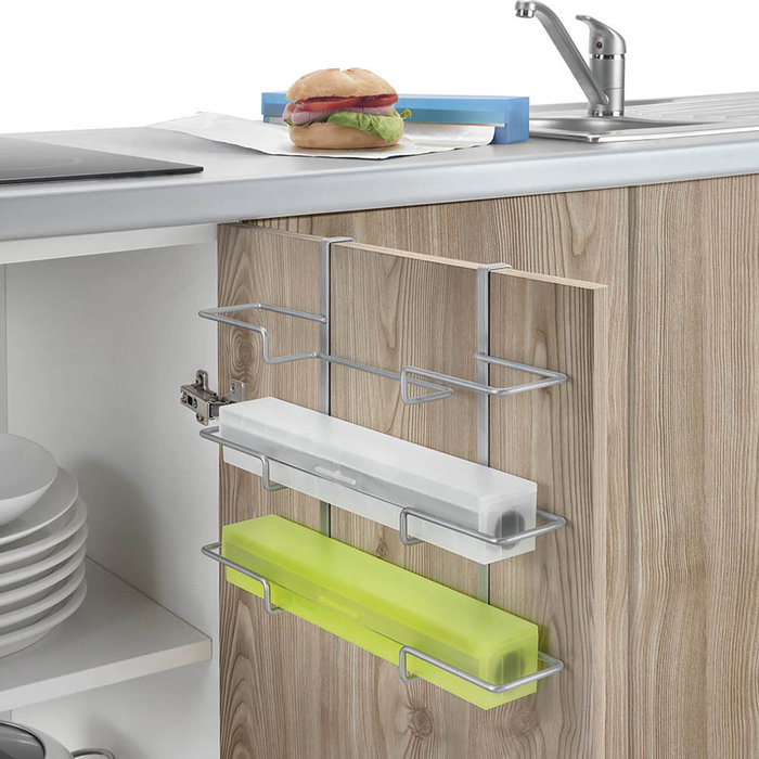 Metaltex Soporte triple de puerta Galileo para film y aluminio, 36x9x30 cm, para armarios, sin taladros