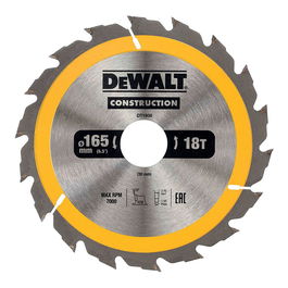 Dewalt Disco de Corte DT1936-QZ ø165 x 30 mm 18 Dientes para Construcción Rápida de Madera Natural y Composites