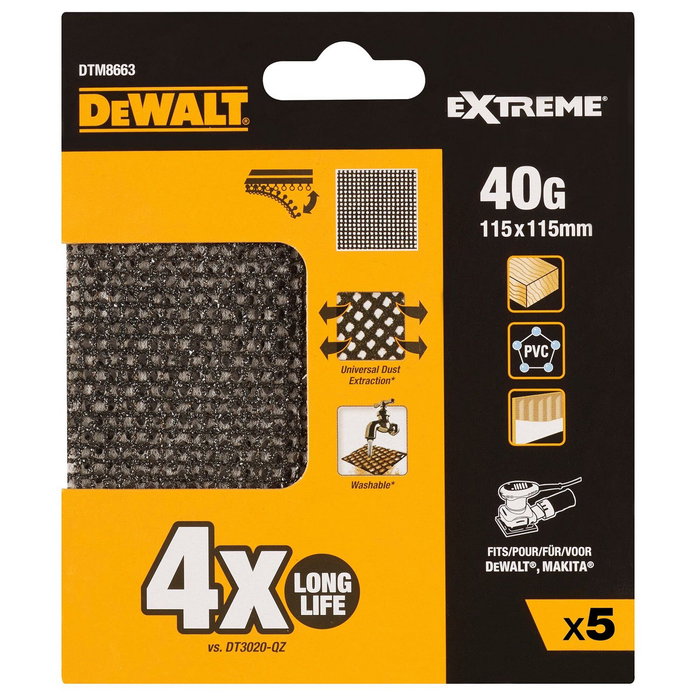 Dewalt Pack de 5 lijas de malla grano 40 de 115 x 115 mm