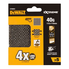 DeWalt DTM8663-QZ - Lijas de malla autoadherente para lijadoras orbitales, grano 40, 115 x 115 mm, pack de 5 uds., larga duración