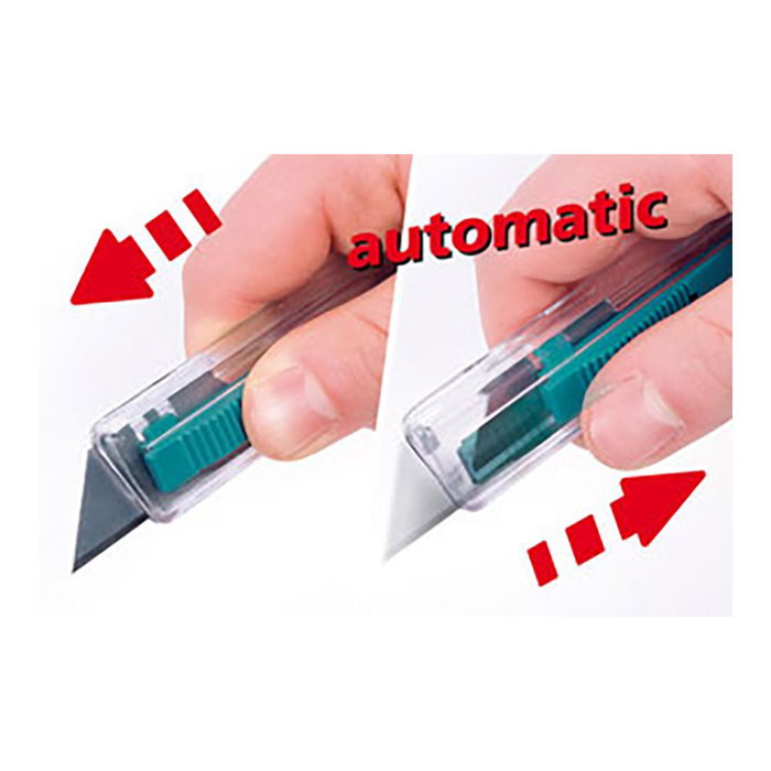 Wolfcraft 4135000 Cúter de Seguridad de Plástico con Cuchilla Trapezoidal, Uso Profesional/Doméstico, Ideal para Abrir Cajas de Cartón y Cortar Cartulina Wolfcraft 4135000 Cúter de Seguridad de Plástico con Cuchilla Trapezoidal, Uso Profesional/Doméstico, Ideal para Abrir Cajas de Cartón y Cortar Cartulina