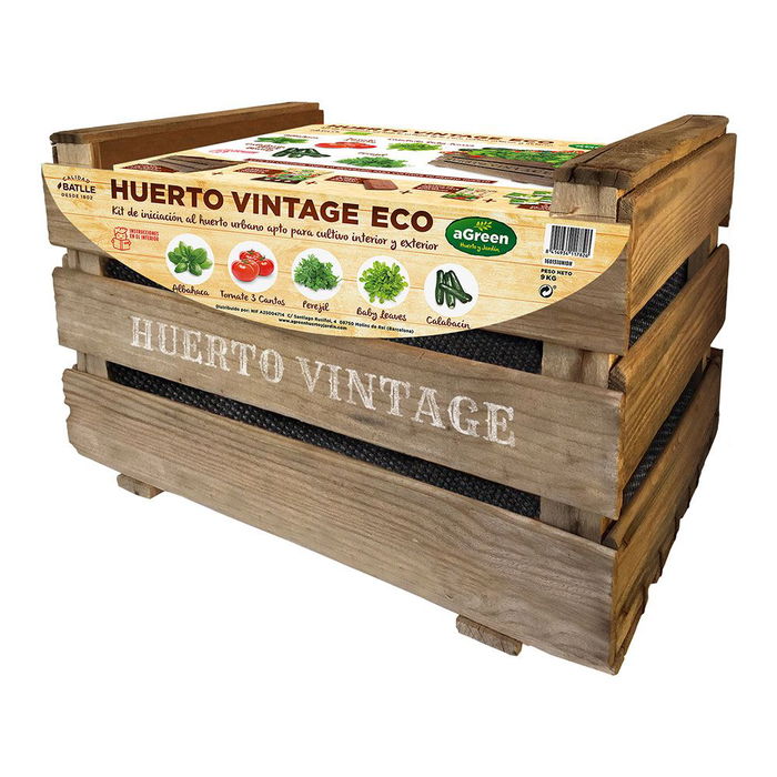 Agreen Kit Cultivo Vintage Eco Caja Huerto Madera Maciza 50x35x30cm