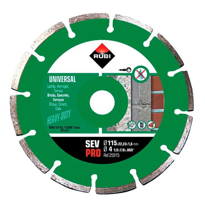 Rubi Disco Diamantado Sev Ø115x1,6x22,2 mm R25915 Corte Materiales Obra Rubi Disco Diamantado Sev Ø115x1,6x22,2 mm R25915 Corte Materiales Obra