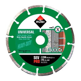 Rubi Disco Diamantado Sev Ø230 x 1,6 x 22,2 mm Segmentado para Hormigón Ladrillo Terrazo Obra General R25916
