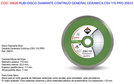 Rubi Disco Diamante Continuo CSV PRO 115 mm