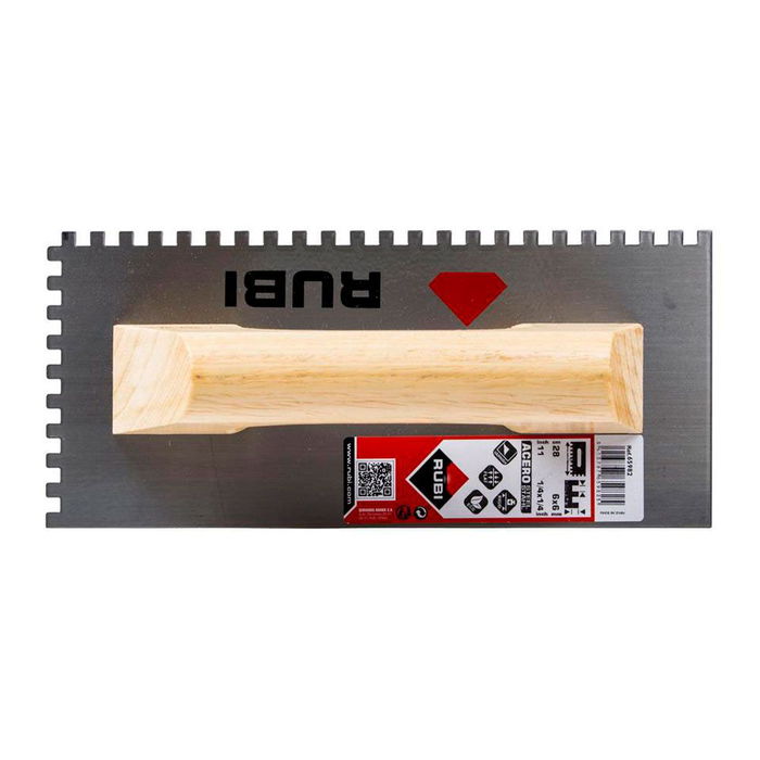 Rubi R65982 Peine de Acero para Mortero Cola 28cm Mango Madera Cerrado Dentado 6x6mm Ideal Cerámica Pequeña